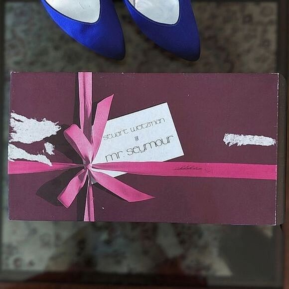 Vtg 80s Stuart Weitzman for Mr. Seymour blue sateen pumps - Picture 12 of 16